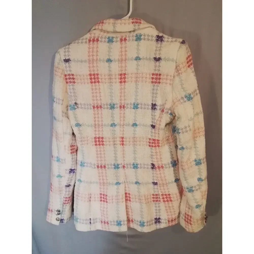 Maison d'Amelie white tweed jacket, plaid